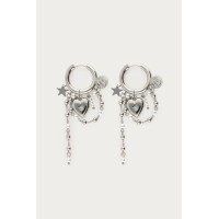 საყურეები გულის ფორმისა და ხელოვნური მარგალიტის ძაფებით